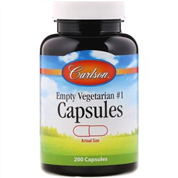 Carlson Labs, Пустые вегетарианские капсулы №1, 200 капсул