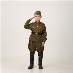 Карнавальный костюм «Солдат», сорочка, галифе, ремень, пилотка, брошь, р. 38, рост 152 см