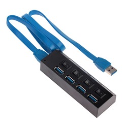 USB-разветвитель LuazON, USB 3.0, 4 порта, переключатели, кабель 50 см, черный