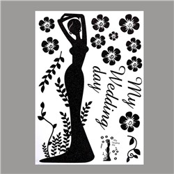 Наклейка пластик интерьерная чёрная "Девушка в вечернем платье" блёстки 50х70 см