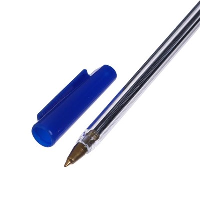 Набор ручек шариковых 3 штуки, стержень 1,0 мм, синий, корпус прозрачный с синим колпачком