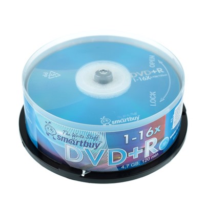 Диск DVD+R Smartbuy, 16х, 4.7 Гб, Cake Box, 25 шт