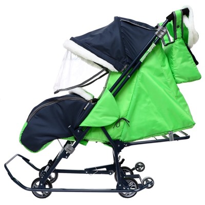 Санки-коляска «Наши детки 4-1», кузов трансформер, принт серый с зеленым