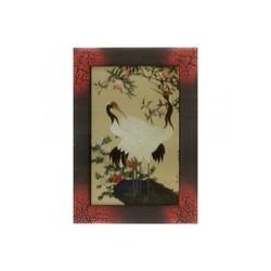 Картина Фен-Шуй Птицы 14х19см 005 Даурские журавли под персиком, узкая бордовая рама SH