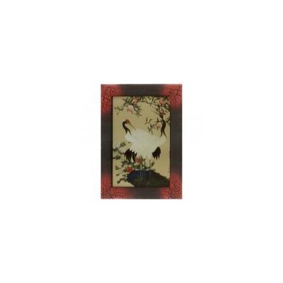 Картина Фен-Шуй Птицы 14х19см 005 Даурские журавли под персиком, узкая бордовая рама SH