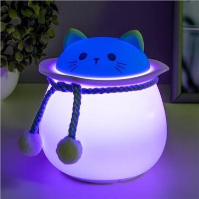 Ночник "Котик с шарфом" LED 3Вт USB АКБ бело-голубой 11х11х14 см