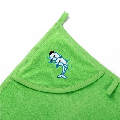 Полотенце с уголком и рукавицей, размер 90х90, цвет зеленый, махра, хл100%