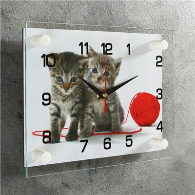 Часы настенные, серия: Животный мир, "Котята с клубком", 20х26  см, микс
