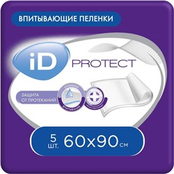Пелёнки одноразовые впитывающие iD Protect, размер 60x90, 5 шт.