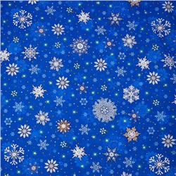 Ткань на отрез вафельное полотно набивное 150 см 35033/3 Снежинки цвет синий