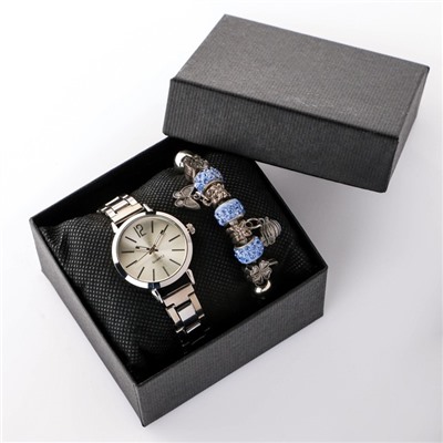 Подарочный набор 2 в 1 "Каабон": наручные часы и браслет микс