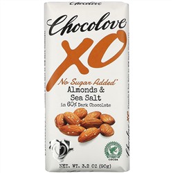 Chocolove, XO, Almonds & Sea Salt in 60% Dark Chocolate Bar,  3.2 oz (90 g)