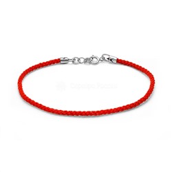 Браслет красный шнурок с элементами из родированного серебра Бр-01 цвет