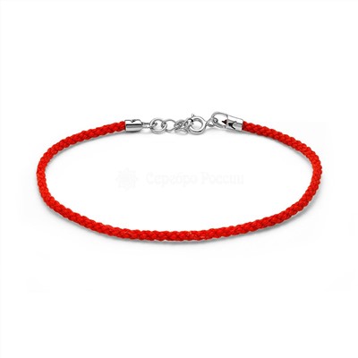 Браслет красный шнурок с элементами из родированного серебра Бр-01 цвет