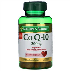 Nature's Bounty, Коэнзим Q-10, 200 мг, 80 мягких желатиновых капсул с быстрым высвобождением