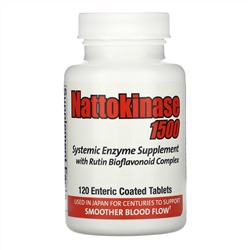Naturally Vitamins, Наттокиназа 1500, системная ферментная добавка, 120 таблеток с кишечнорастворимой оболочкой