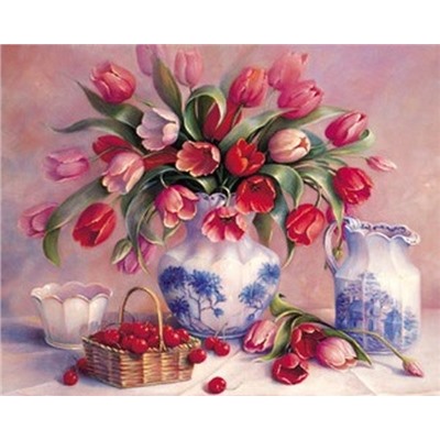 Картина по номерам 40х50 - Гжель и тюльпаны