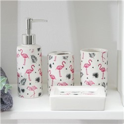 Набор аксессуаров для ванной комнаты «Фламинго», 4 предмета (дозатор 300 мл, мыльница, 2 стакана)