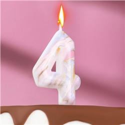Свеча в торт "Белый мрамор", цифра "4", 8 см