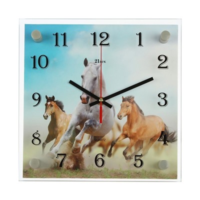 Часы настенные, серия: Животный мир, "Кони", 25х25  см, микс