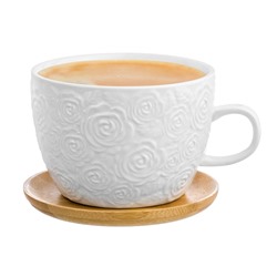 Чашка для капучино и кофе латте 500 мл 14,5*12,8*9 см "Розы" + дер. подставка