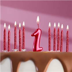 Набор свечей для торта (2 в 1) рубиновая Цифра "1" + Свечи "С Днём Рождения" рубин 10 шт
