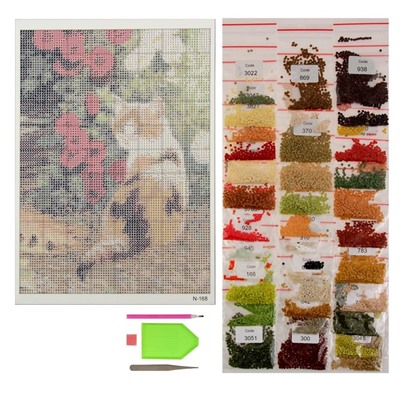 Алмазная мозаика «Кошечка в цветах», 20 × 28 см, 36 цветов