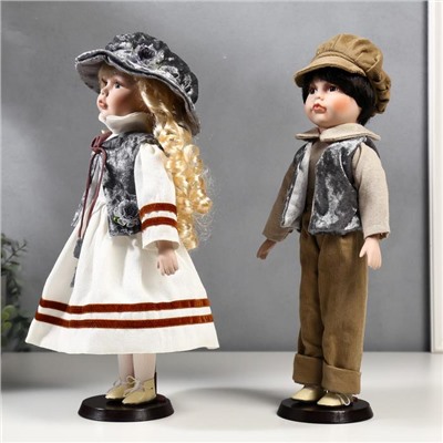 Кукла коллекционная парочка набор 2 шт "Юля и Юра в плюшевых жилетках" 40 см