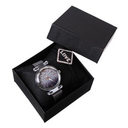 Подарочный набор 2 в 1 "Love": наручные часы, браслет, d=3.5 см, ремешок магнит
