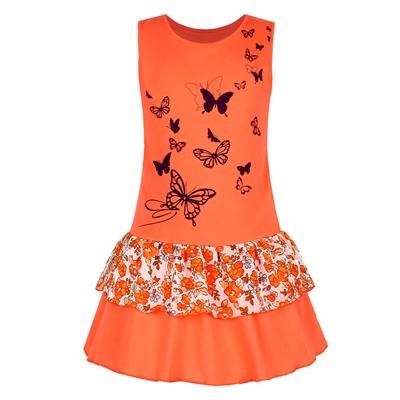 Оранжевый сарафан(платье) для девочки соборками 79872-ДЛ19