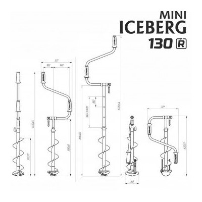 Ледобур Iceberg Mini 130R v3.0 (диаметр 130 мм) двуручный, правый, полукруглые ножи
