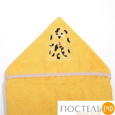 Полотенце с капюшоном, махра цв ярко-желтый, вышивка Собачка 60х120