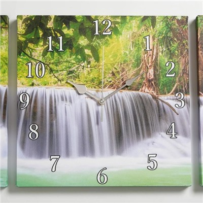 Часы настенные, модульные, серия: Природа, "Водопад в джунглях", 35х105 см, микс