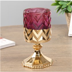 Подсвечник стекло на 1 свечу "Зигзаг" бокал на ножке розово-золотой 15х8х8 см