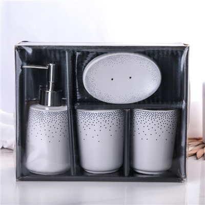 Набор аксессуаров для ванной комнаты «Брызги», 4 предмета (дозатор 300 мл, мыльница, 2 стакана)