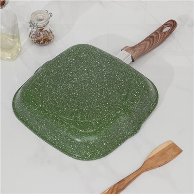 Сковорода-гриль Доляна «Форест», 26×26 см, пластиковая ручка, антипригарное покрытие, цвет зелёный
