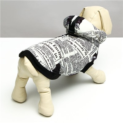 Куртка для собак "Газета", размер S (ДС 25, ОШ 28, ОГ 40 см), бело-чёрная