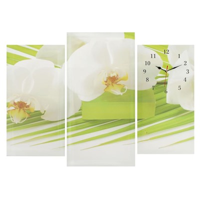 Часы настенные модульные «Белые цветы», 60 × 80 см