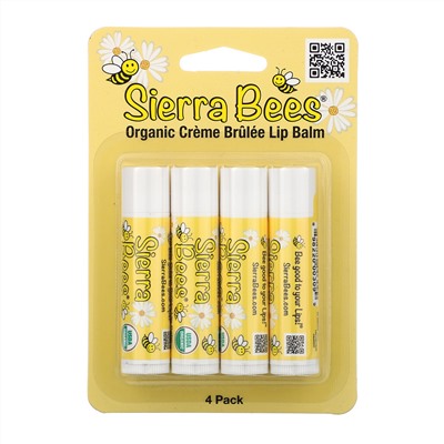 Sierra Bees, Органические бальзамы для губ, крем-брюле, 4 штуки в упаковке весом 0,15 унции (4,25 г) каждая