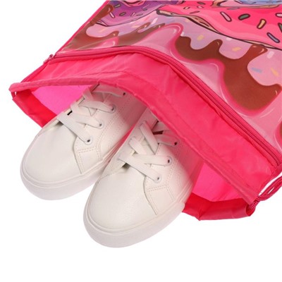 Мешок для обуви с карманом на молнии, 415 х 340 мм, светоотражающая полоса, «Любимые сладости»