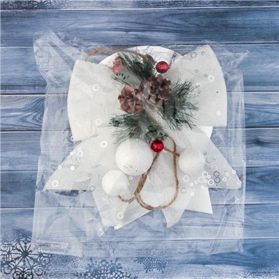 Украшение новогоднее "Бант с декором" 16х18,5 см, белый