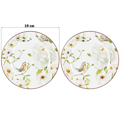 Набор тарелок для десертов 2 пр. 19*19*2 см "Дикая роза на белом" NEW BONE CHINA