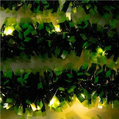 Гирлянда «Мишура» 1 м роса, IP20, зелёная нить, 22 LED, 6 слоёв, d=5 см, свечение тёплое белое, CR2032х2