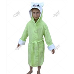 Детский махровый халат с капюшоном и печатью "Кошечка" салатовый