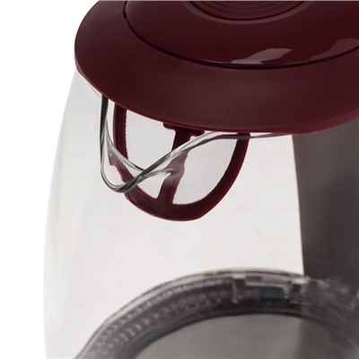 Чайник электрический WILLMARK WEK-1708G, стекло, 1.7 л, 2200 Вт, LED-подсветка, бордовый