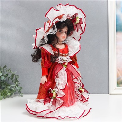 Кукла коллекционная керамика "Кармен в красном платье с зонтиком" 30 см