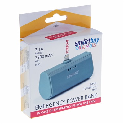 Внешний аккумулятор (power bank) SmartBuy TURBO-8, 2,1 А, 2200 mAh, 8pin, серый