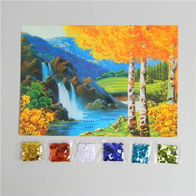 Аппликация пайетками с клеевым слоем «Осенний пейзаж», 30×45 см
