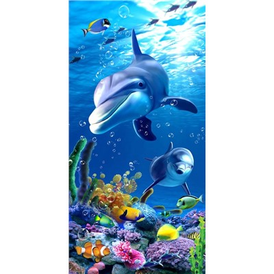 3D Фотообои «Дельфины в океане»