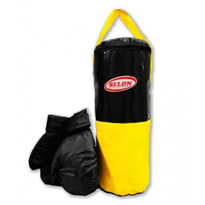 Belon Набор для бокса НБ-006-НТ6 Груша м. цилиндр 40хd15см тент+ перчатки, цв. черный-желтый